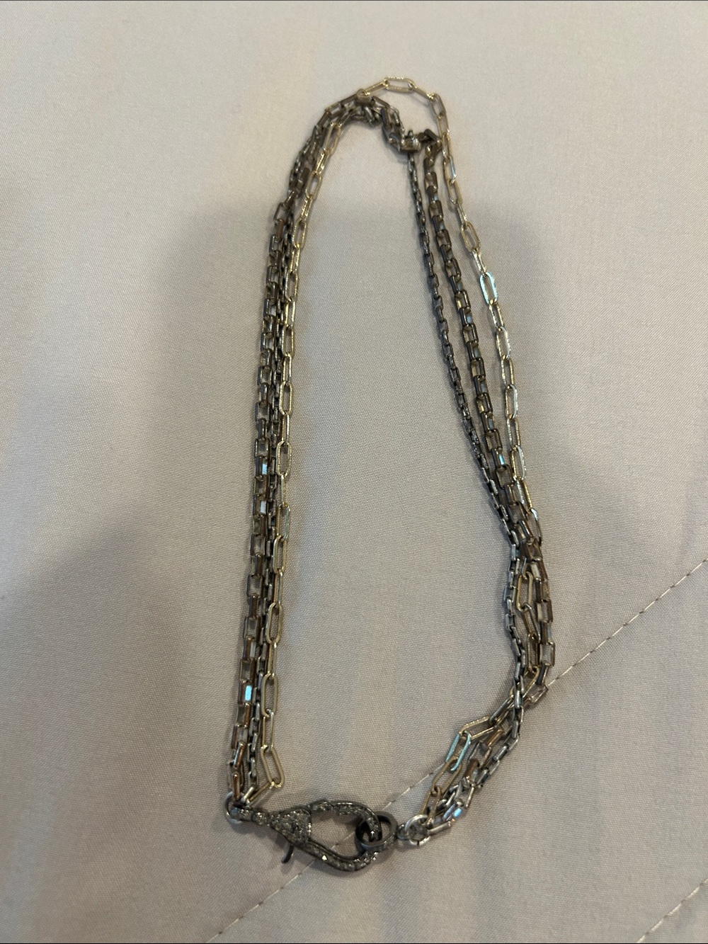 Multi-Chain Silver-Tone Women's Necklace with Pave Clasp